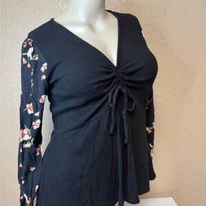Maurices Black Floral Long Sleeve Top